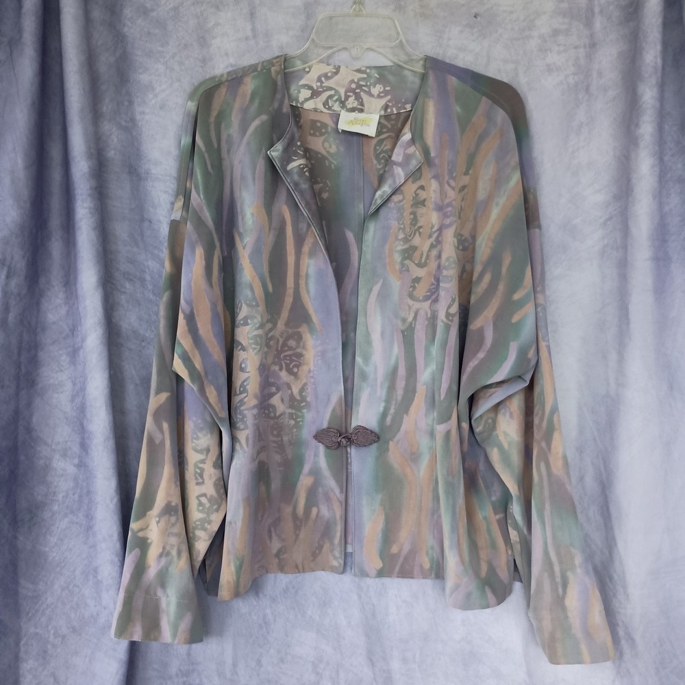 Vintage Silki Amazon Abstract Pastel Watercolor Art Blazer Jacket Frog Closure